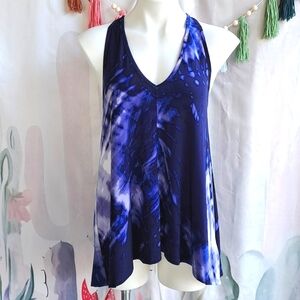 Nwt Kenneth Cole Indigo Blue Athleisure Maddie Tank Keyhole Back Long Flowy M